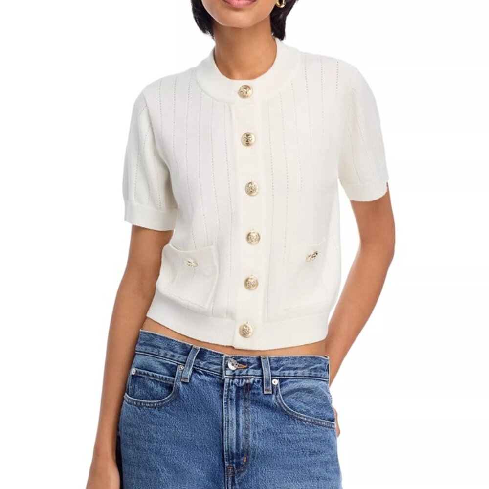 AQUA Bloomingdale’s Short Sleeve Button Cardigan Sweater